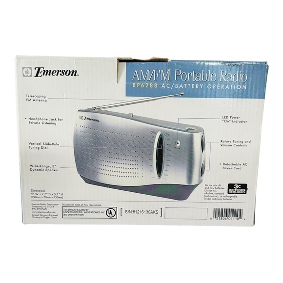 New Emerson RP6288 AM/FM Portable Radio AC Battery Operated Radio - Picture 4 of 4